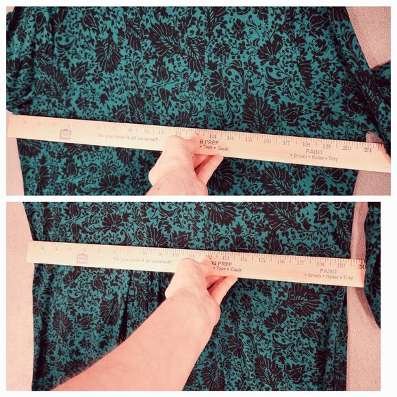 J Jill Midi Dress sz L Women Floral Hunter Green Long Sleeve Cottagecore Prairie - Picture 4 of 16